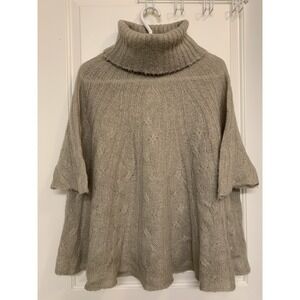 Summum Women Mohair Turtleneck Oversized Tunic Poncho Sweater Short S Cable Knit